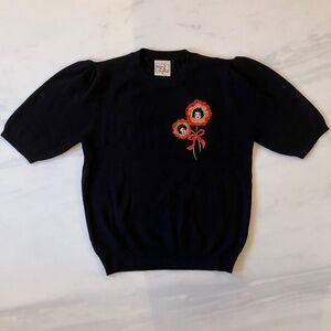 NWT Mischief Made Black Cotton Knit Short Sleeve Sweater Rockabilly Vintage S M